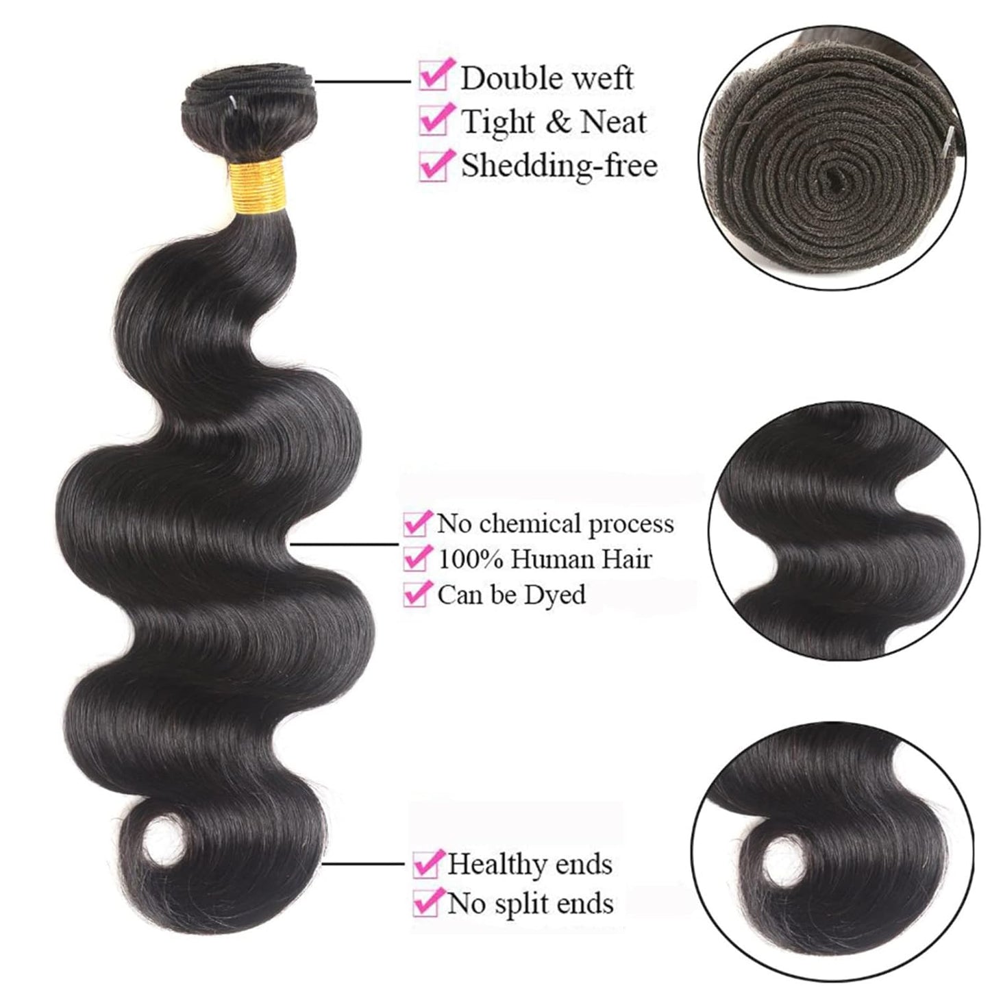Brazilian Body Wave One Bundle 12 Inch Human Hair Extensions 100% Unprocessed Virgin Human Hair Bundles Body Wave Natural Black Machine Double Weft Bundle