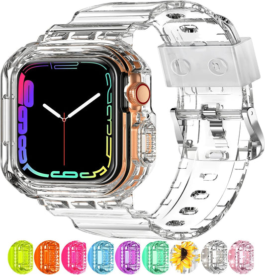Compatible for Crystal Clear Apple Watch Bands, 45Mm 44Mm 42Mm 41Mm 40Mm 38Mm Bumper Case for Men Women Jelly Sport Case Band for Iwatch Ultra 2/1 Series 9 8 7 SE/6 5 4 3 2 1