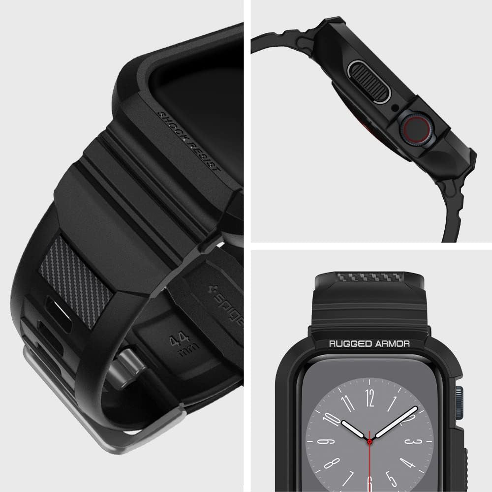 Rugged Armor Pro Designed for Apple Watch Case with Band Series 9/8/SE2/7/6/SE/5/4 45Mm/44Mm - Black