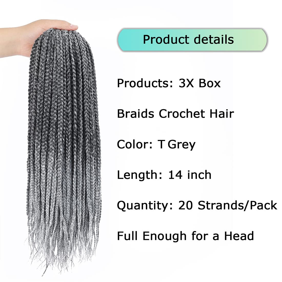 Crochet Box Braids Hair Pre Looped Goddess Box Braids Crochet Braiding Hair 7 Packs Crochet Box Braids 3X Box Braids Crochet Hair (14 Inch, TGRAY)