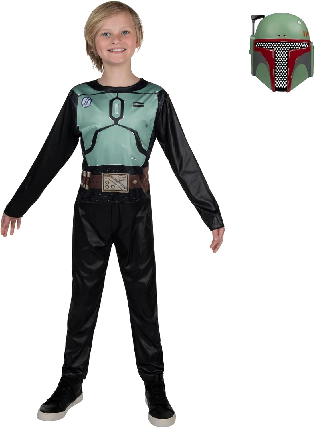 STAR WARS Boba Fett Official Youth Halloween Costume - Printed Jumpsuit with Plastic Mask