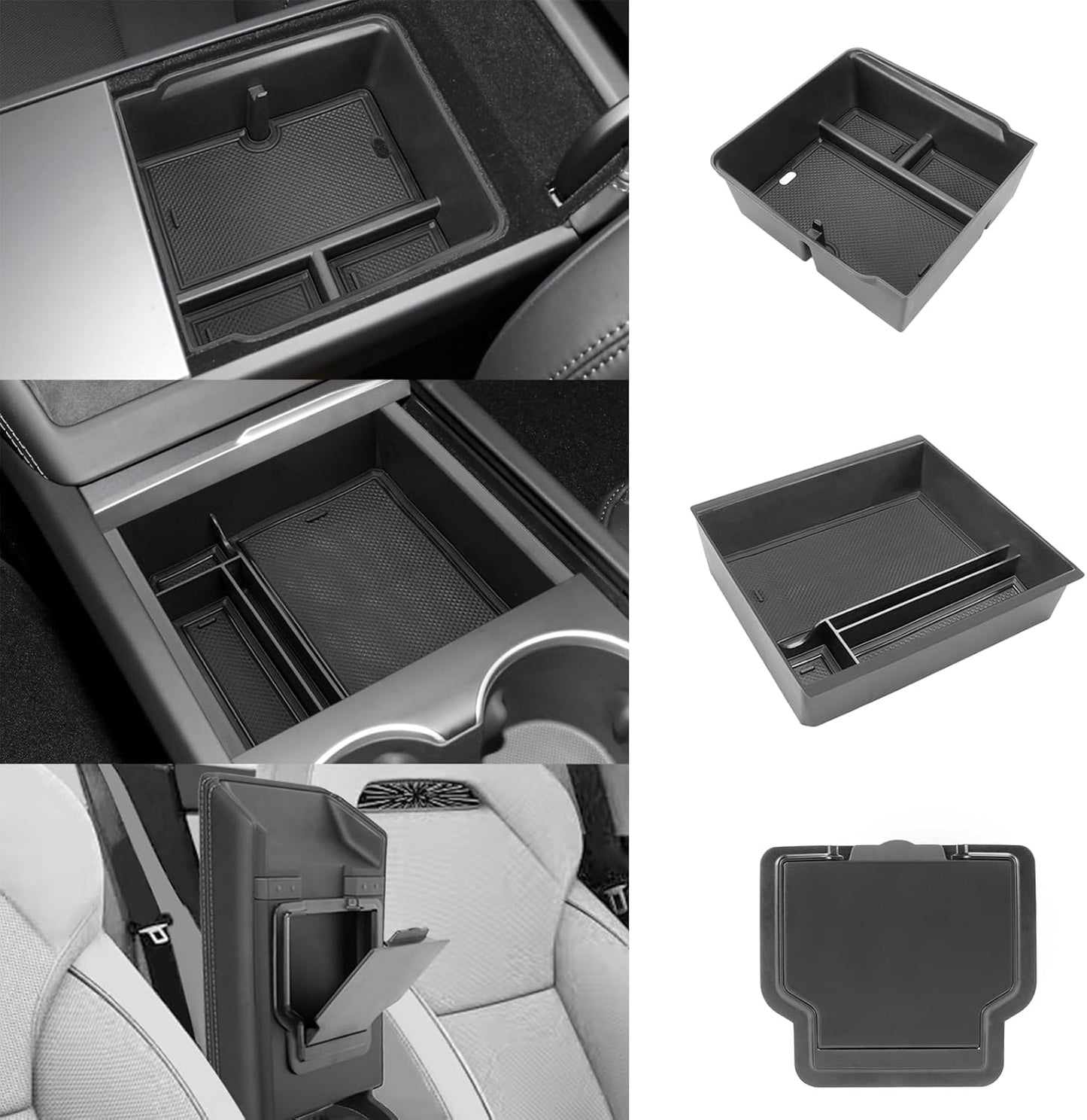 Center Console Organizer Compatible with 2024 Tesla Model 3 Highland Armrest Storage Box and Front Hidden Cubby Drawer Tray Interior Accessories (3PCS Center Console Tray)