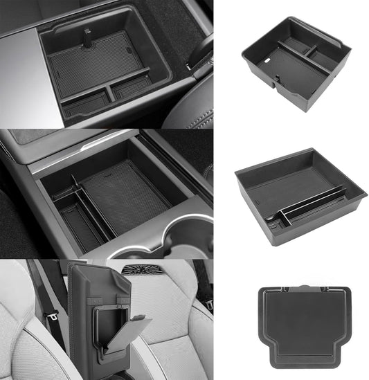 Center Console Organizer Compatible with 2024 Tesla Model 3 Highland Armrest Storage Box and Front Hidden Cubby Drawer Tray Interior Accessories (3PCS Center Console Tray)