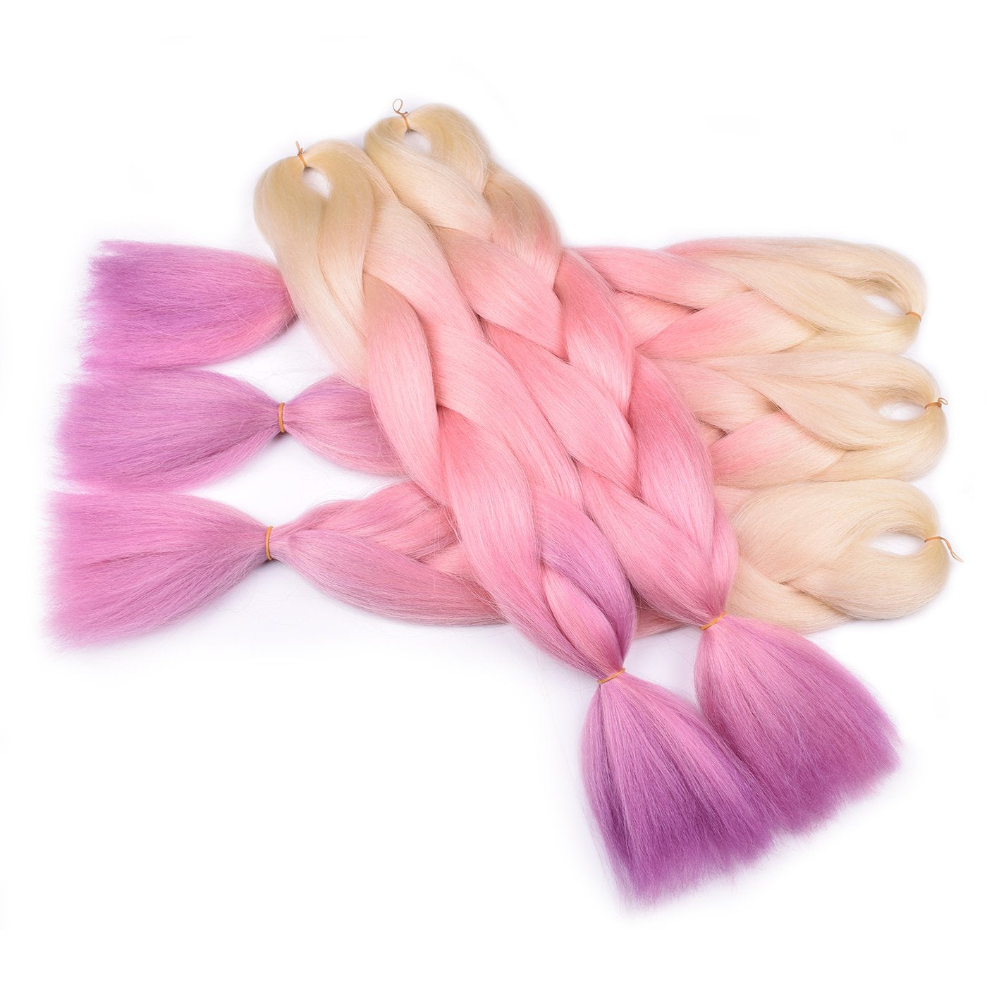 Blonde Braiding Hair Ombre Blonde Pink Purple Braiding Hair 3Pcs Ombre Synthetic Jumbo Braid Hair Extension for Braiding Twist Braids Kanekalon Hair 24 Inch Soft 100G/PC