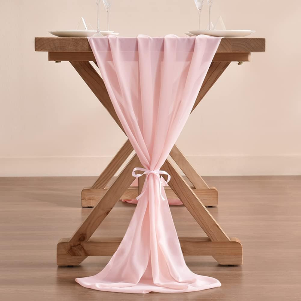 10Ft Blushing Pink Chiffon Table Runner 29X120 Inches Wedding Runner Sheer Thanksgiving Christmas Bridal Shower Decorations