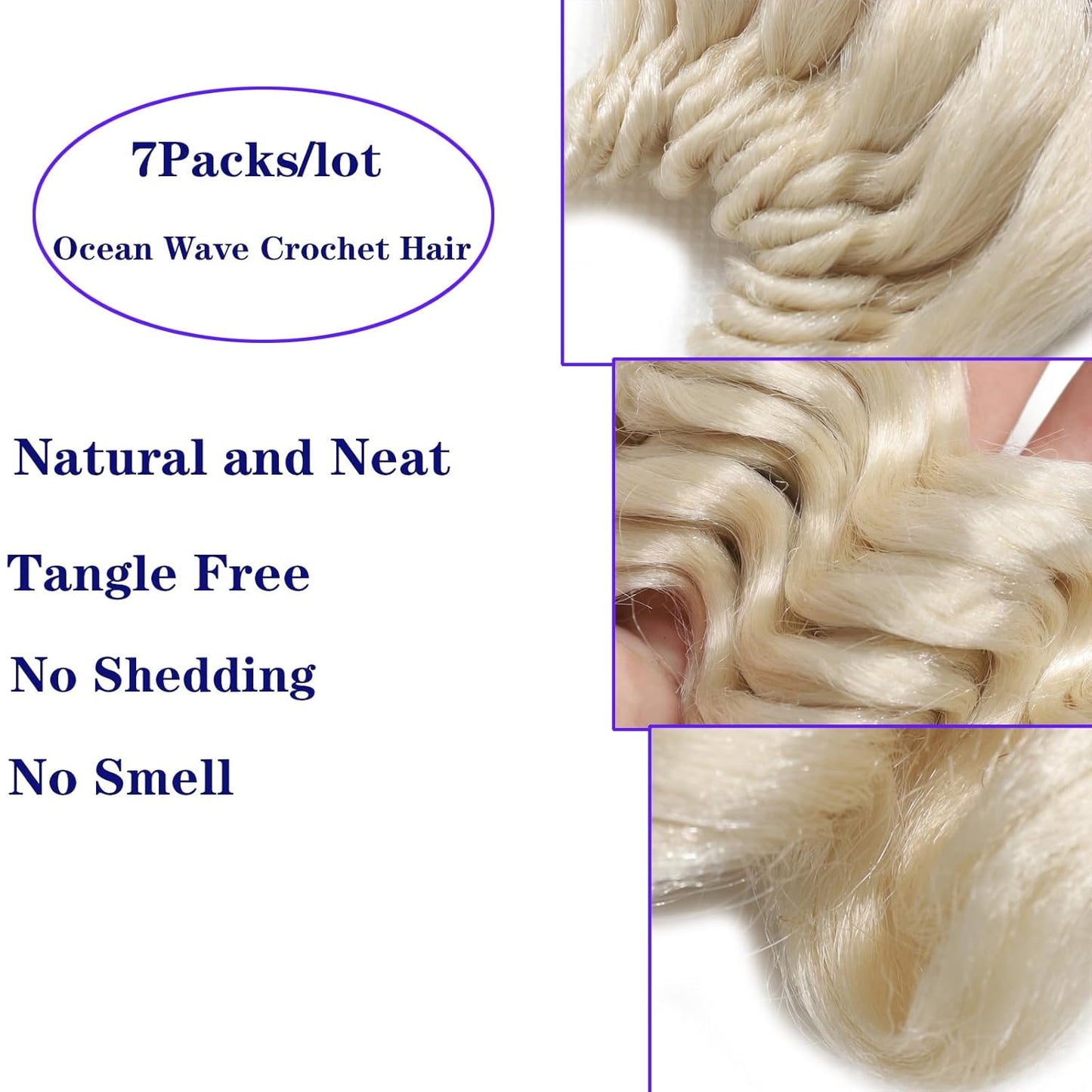 9 Inch Ocean Wave Crochet Hair Blonde 7 Packs Deep Wave Crochet Braids 126 Strands Wavy Curly Braiding Hair Pre Looped Crochet Hair Extensions for Women