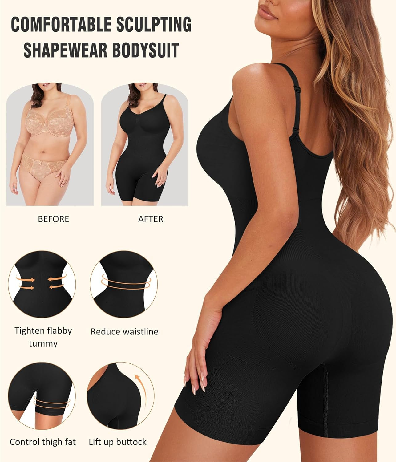 Women Slimming Bodysuits Shapewear Tops Tummy Control Body Shaper Spaghetti Strap Camisole Leotards Bodycon Jumpsuit