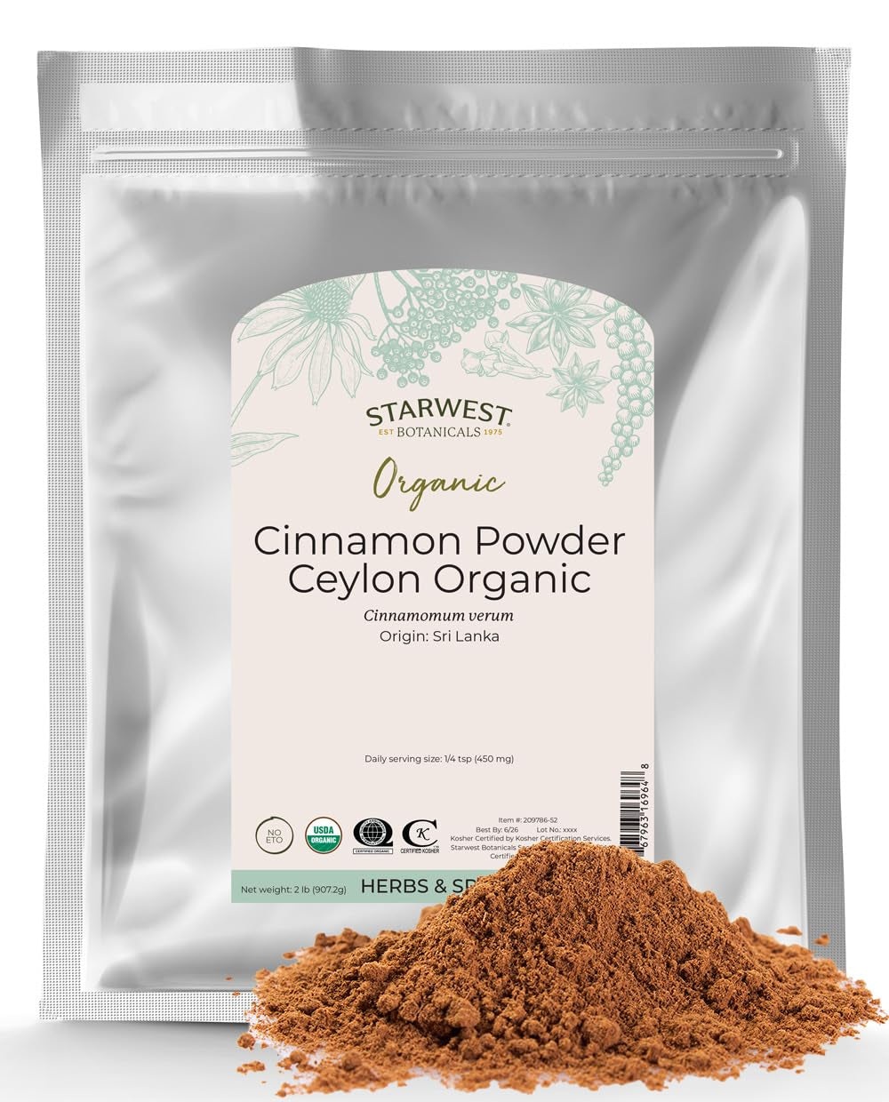 Organic Ceylon Cinnamon Powder, 2 Pounds | Freshly Ground True Cinnamon TLBH