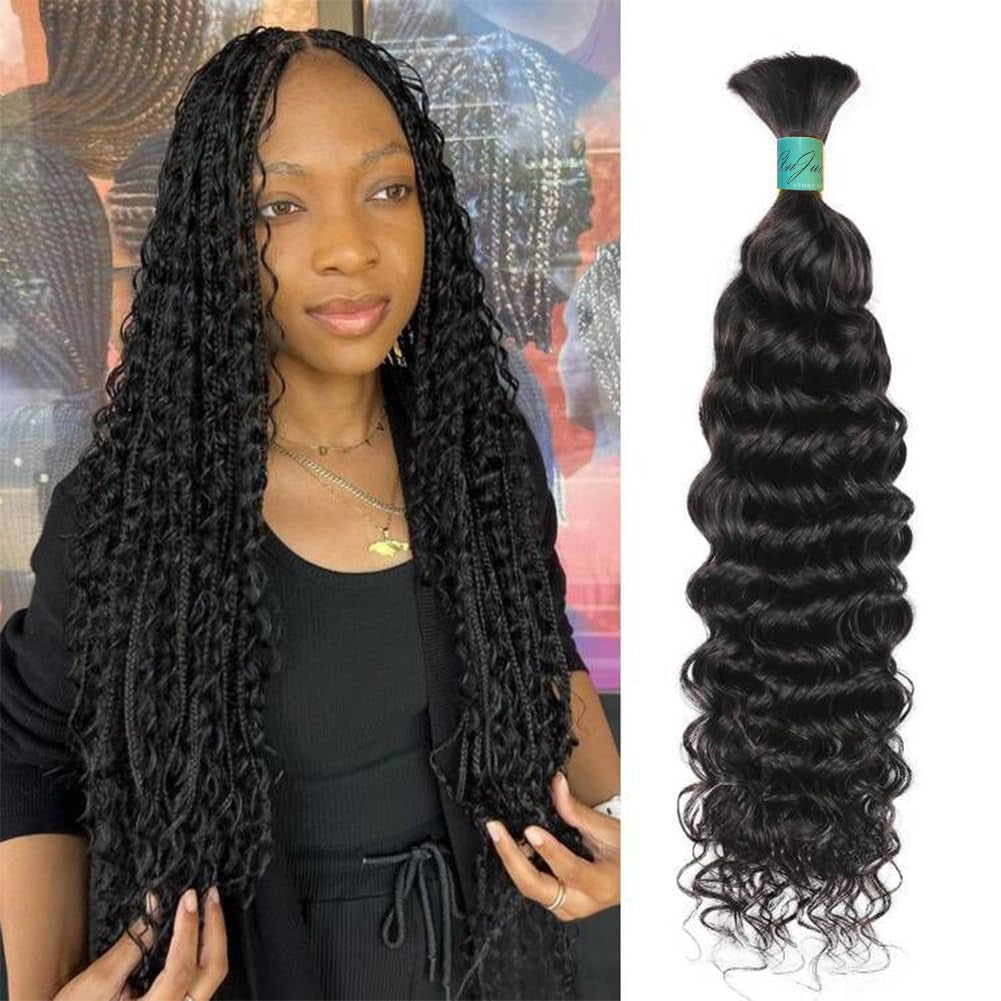Human Braiding Hair Water Wave for Braiding Wet and Wavy Micro Braiding Human Hair No Weft Human Braiding Hair Extensions for Box Boho Braids 50G with 1 Bundles(18Inch,Natural Black)