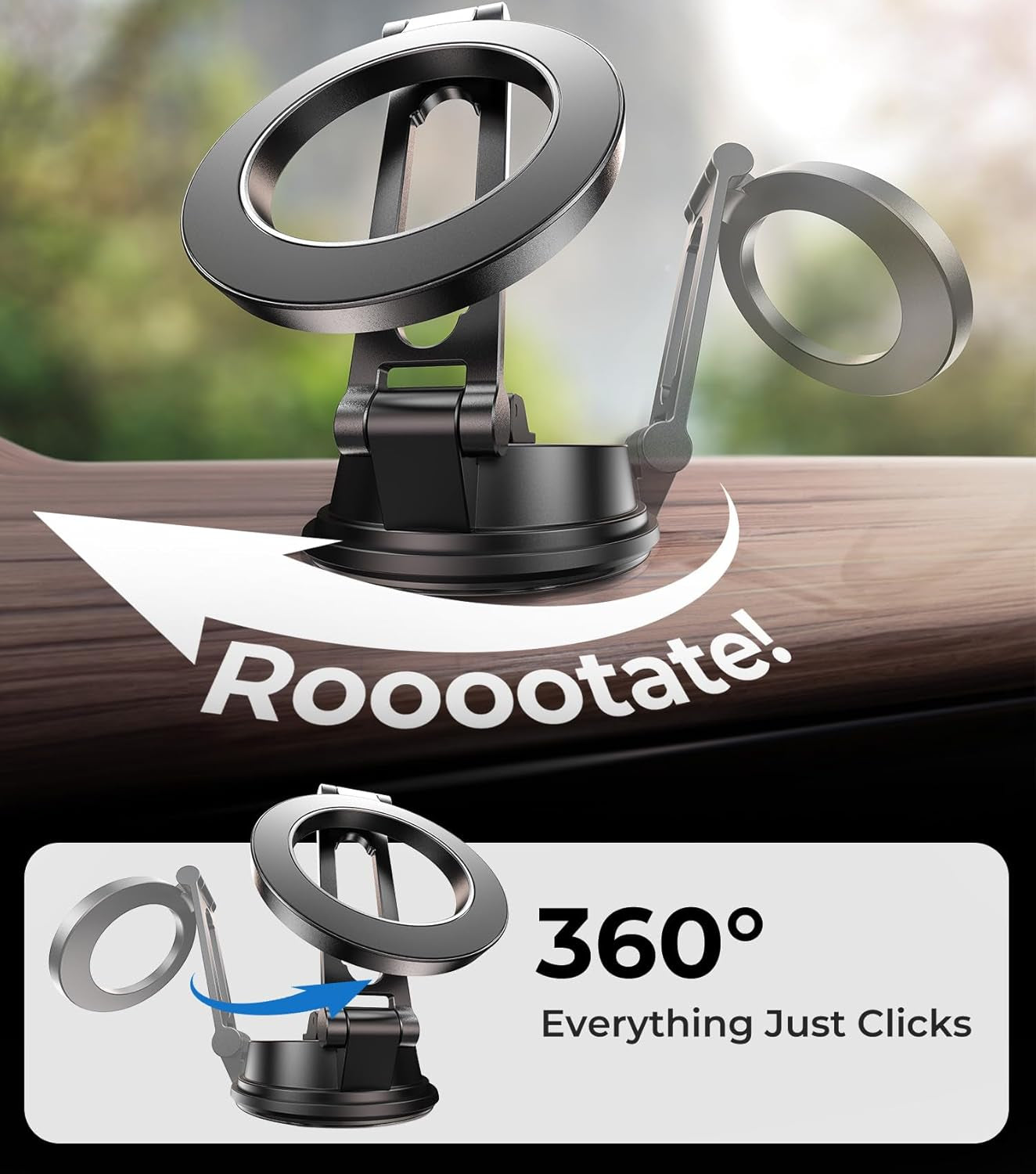 Folding Car Phone Mount for Magsafe, Magnetic Dashboard, Windshield Holder, Strong Suction, Easy to Relocate, Must-Have for Car Rentals, Best Accessories for Men Women Iphone 16E/15/14/13/12 Pro Max