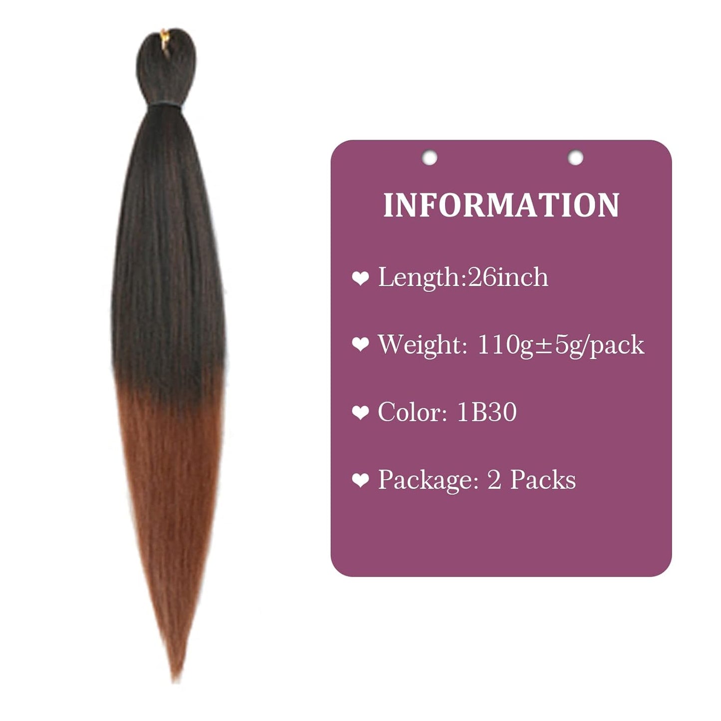 Ombre Braiding Hair Pre Stretched 26Inch 2Packs Ombre Brown Pre Stretched Braiding Hair Long Straight Kanekalon Braiding Hair Soft Yaki Synthetic Braids Hair Extensions