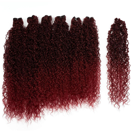 Synthetic Hair 7Pcs Kinky Curly 22 24 26 Inches Gradient Burgundy 6 Bundles Tight Curly Hair with 1Pc Crochet Hair for Women Ombre Red Color