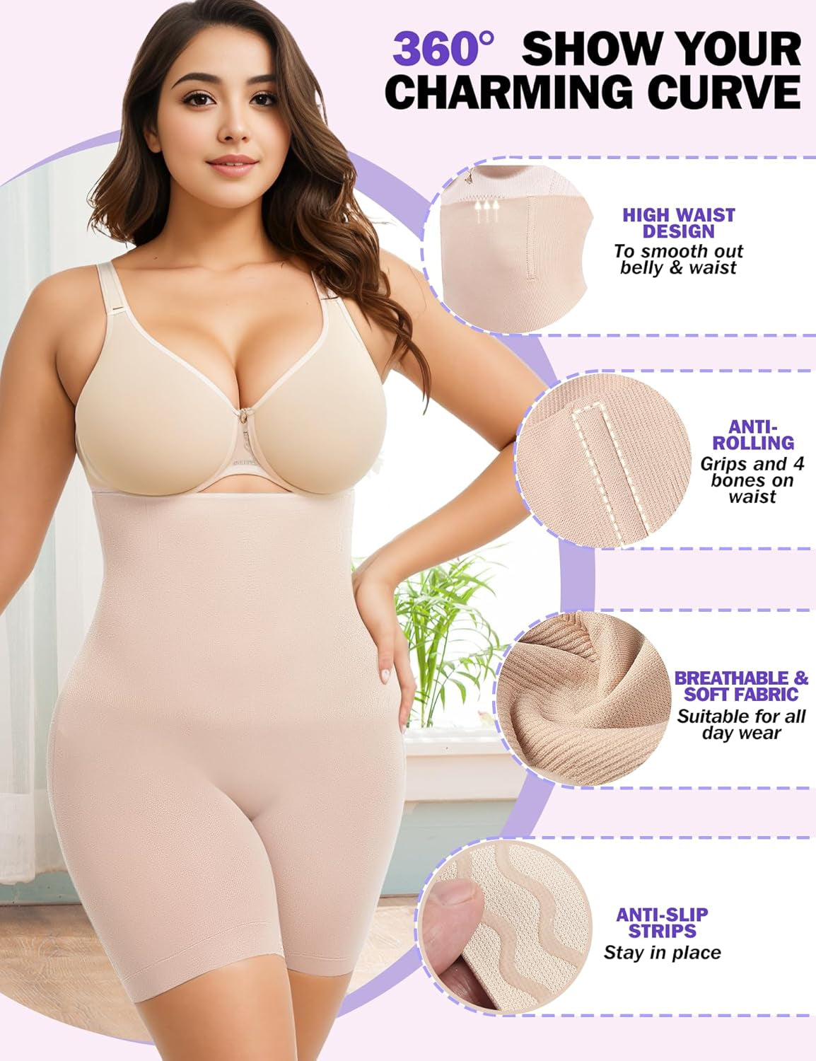 Tummy Control Shapewear Shorts for Women, High Waisted Body Shaper Seamless Shorts Underdress Thigh Slimmers