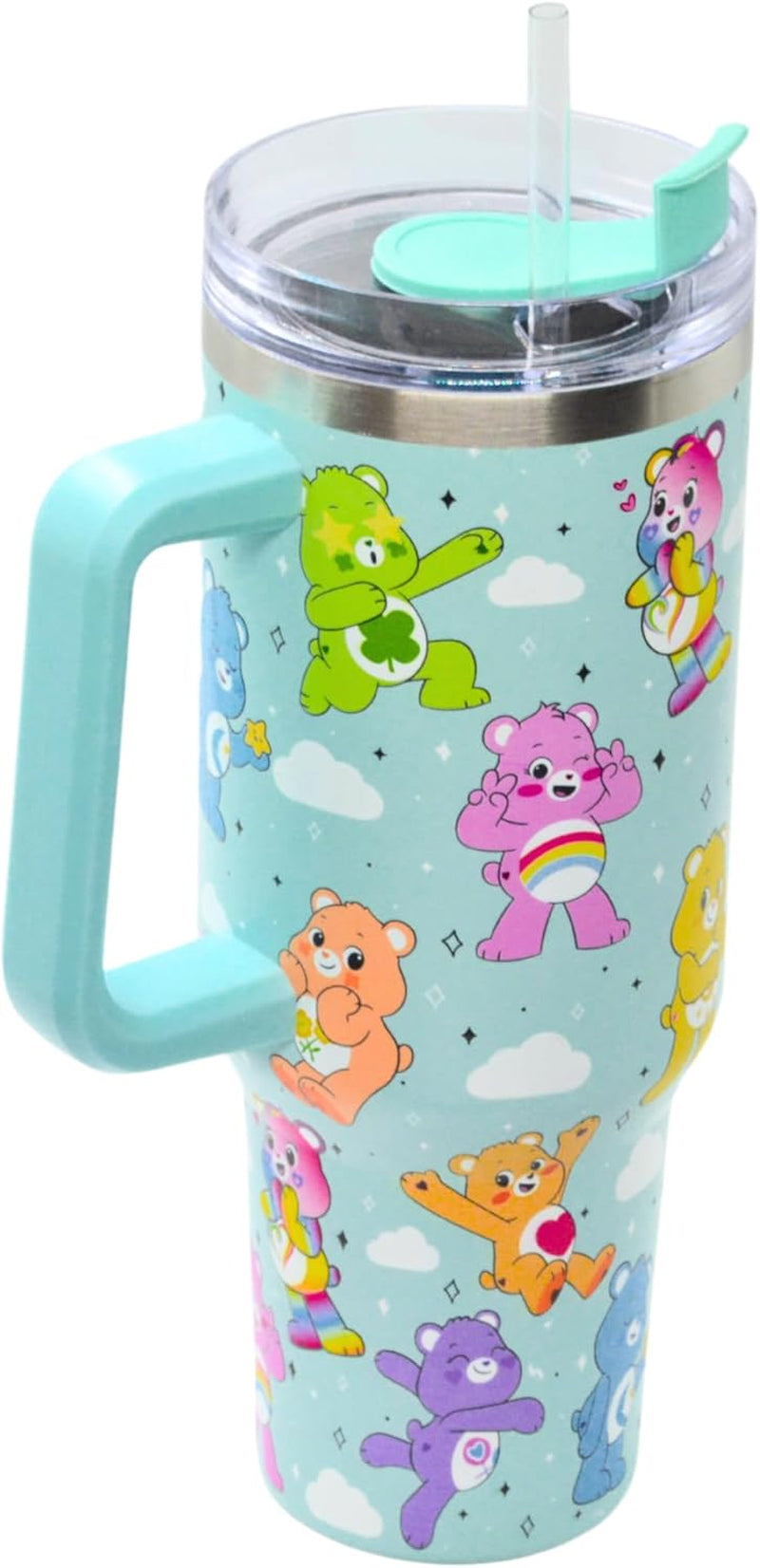 Care Bears 40Oz / 1200 ML Tumbler with Straw & Lid | Leak & Spill Proof Travel Mug | Stainless Steel Double Wall Vacuum Insulated Water Bottle with Handle Keeps Cold for 17Hrs or Hot for 5Hrs UK