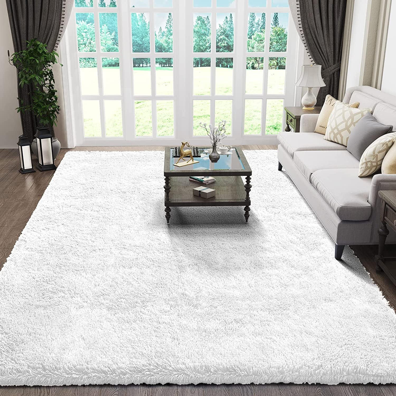 Area Rugs 9X12 Living Room, Large Grey Bedroom Carpet, Big Shag Indoor Thick Soft Nursery Rug, Gray Fluffy Carpets for Boy and Girls Room Dorm Home Decor Aesthetic