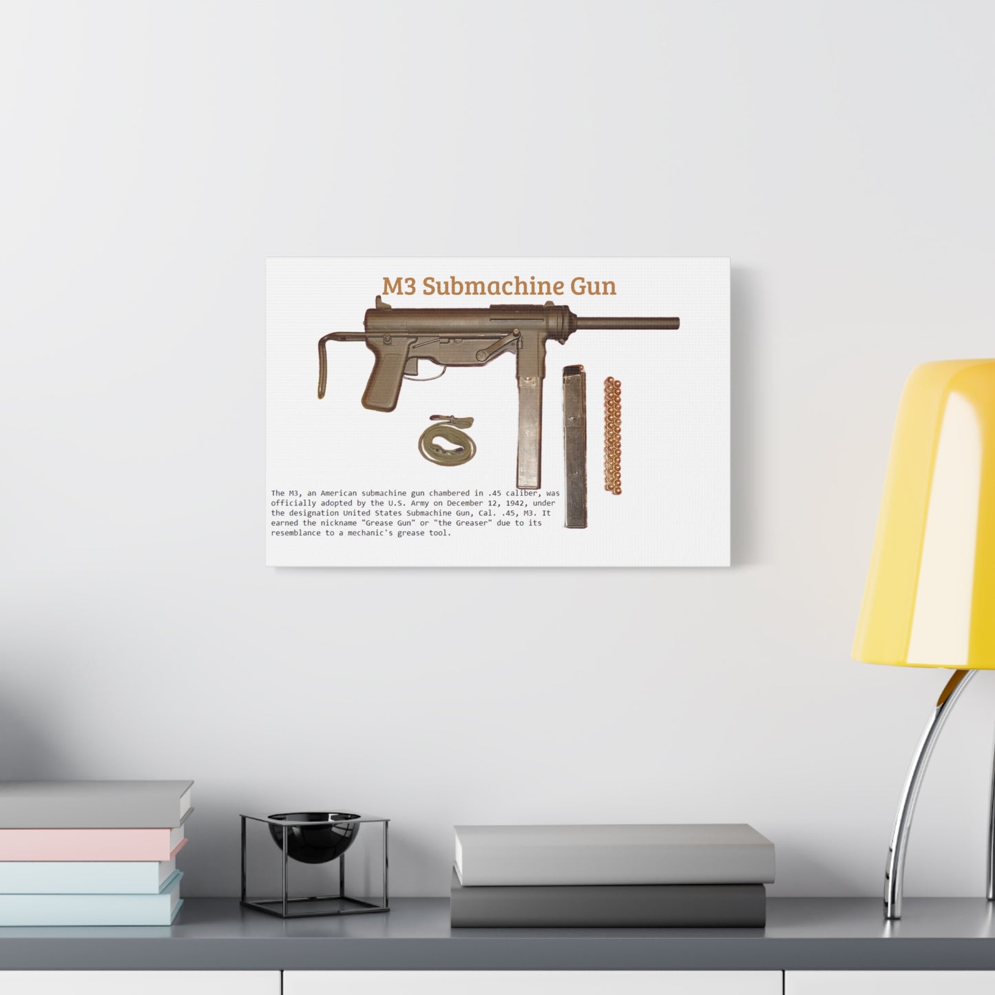 Grease Gun M3 submachine gun Matte Canvas, Stretched, 1.25"