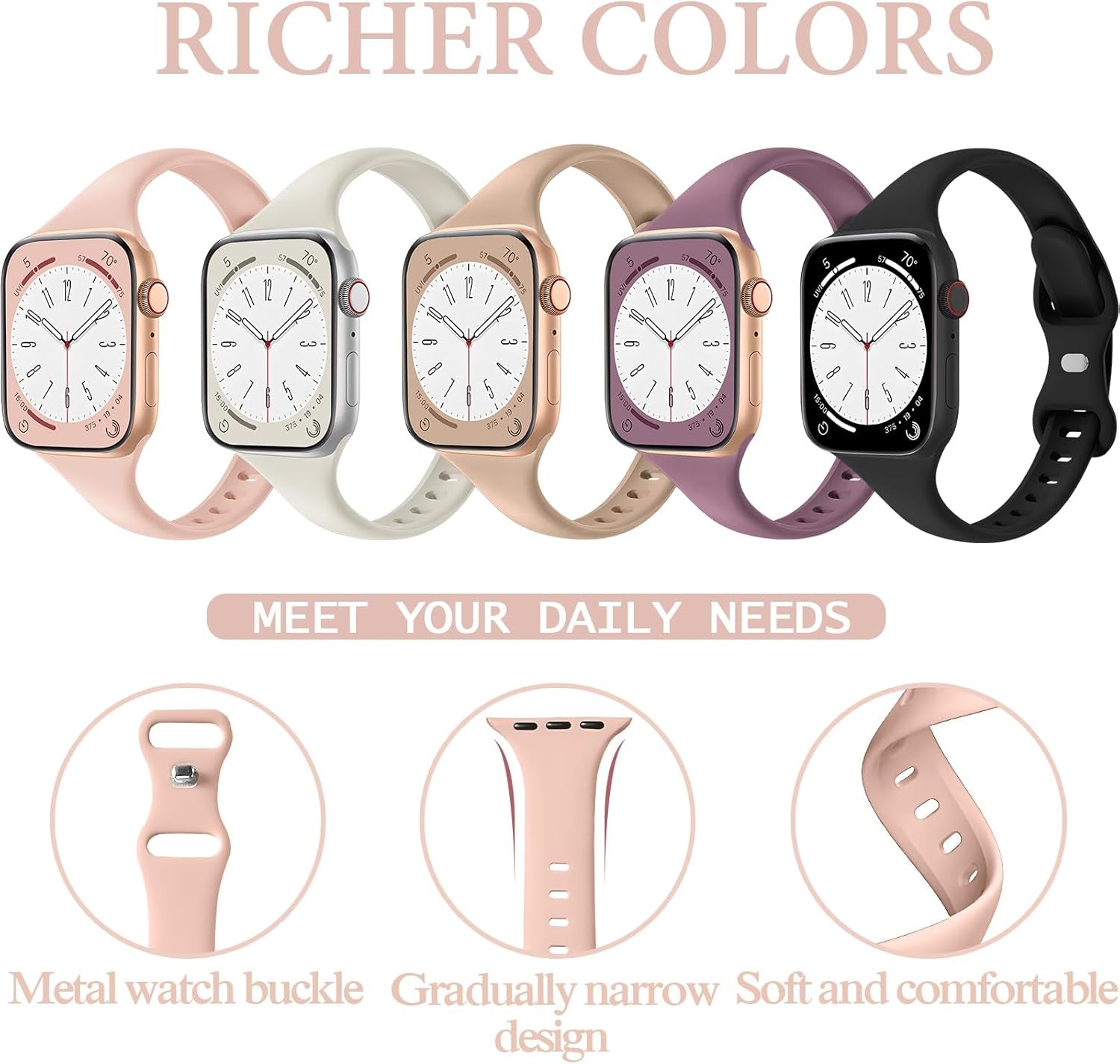 Sport Slim Silicone Band Compatible for Apple Watch Band 40Mm 42Mm 38Mm 41Mm 44Mm 45Mm 49Mm,Thin Narrow Replacement Silicone Sport Strap for Iwatch Series Ultra 8/7/6/5/4/3/2/1 SE Women Men