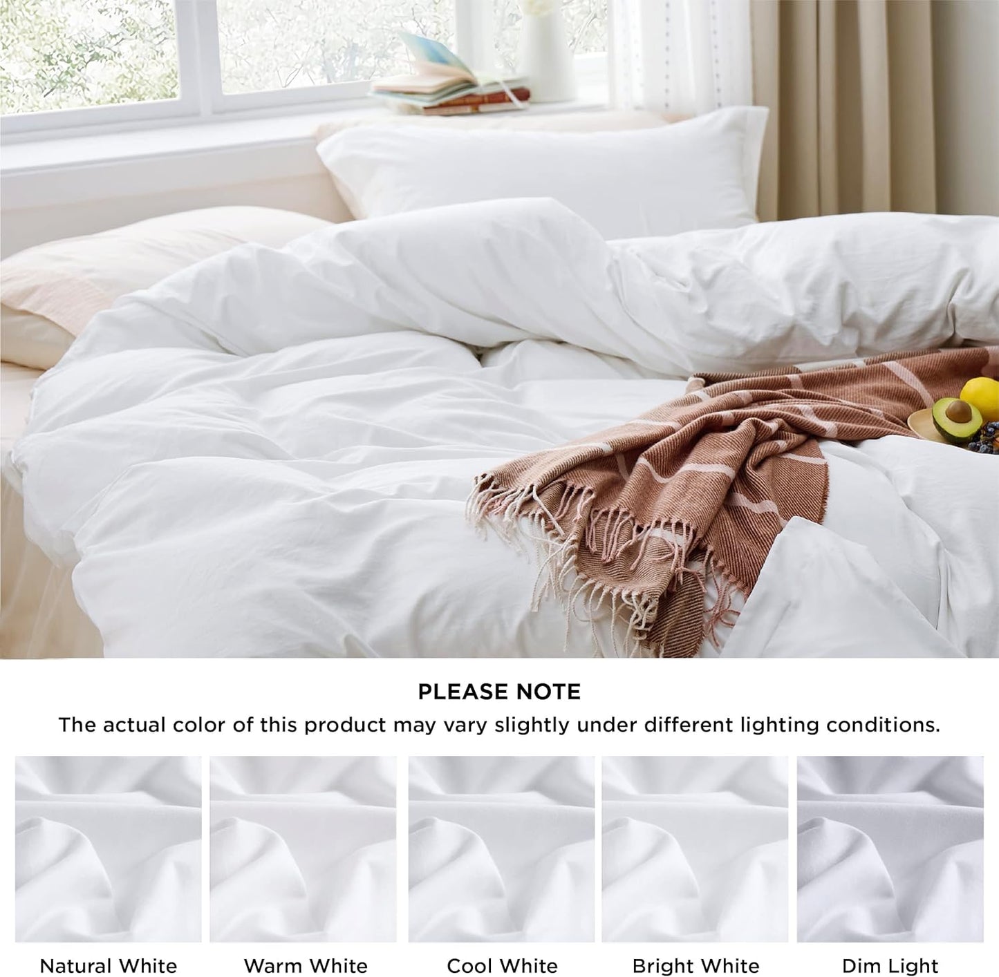 White Duvet Cover Queen Size - Soft Prewashed Queen Duvet Cover Set, 3 Pieces, 1 Duvet Cover 90X90 Inches with Zipper Closure and 2 Pillow Shams, Comforter Not Included