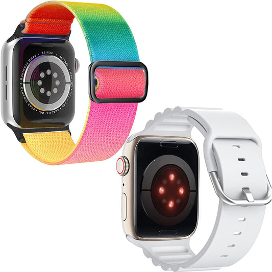 Compatible with Apple Watch Band 38Mm 40Mm 41Mm 42Mm 44Mm 45Mm 49Mm Iwatch Band Series Ultra SE 8 7 6 5 4 3, Soft Sport Band and Stretchy Solo Loop Straps Set for Mens Women
