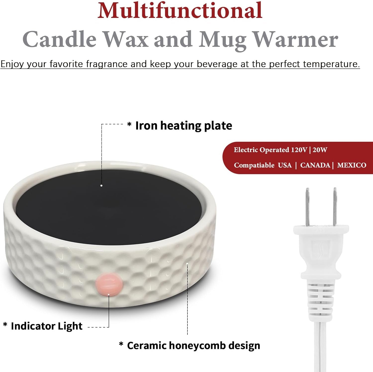 Electric Large Candle Warmer Plate - Ceramic Candle Wax Warmers for Jar Candles, Coffee Mug Warmer, Cup Warmers for Home Office, Aromatherapy Fragrance and Heating Beverage, Milk, Tea, Hot Chocolate