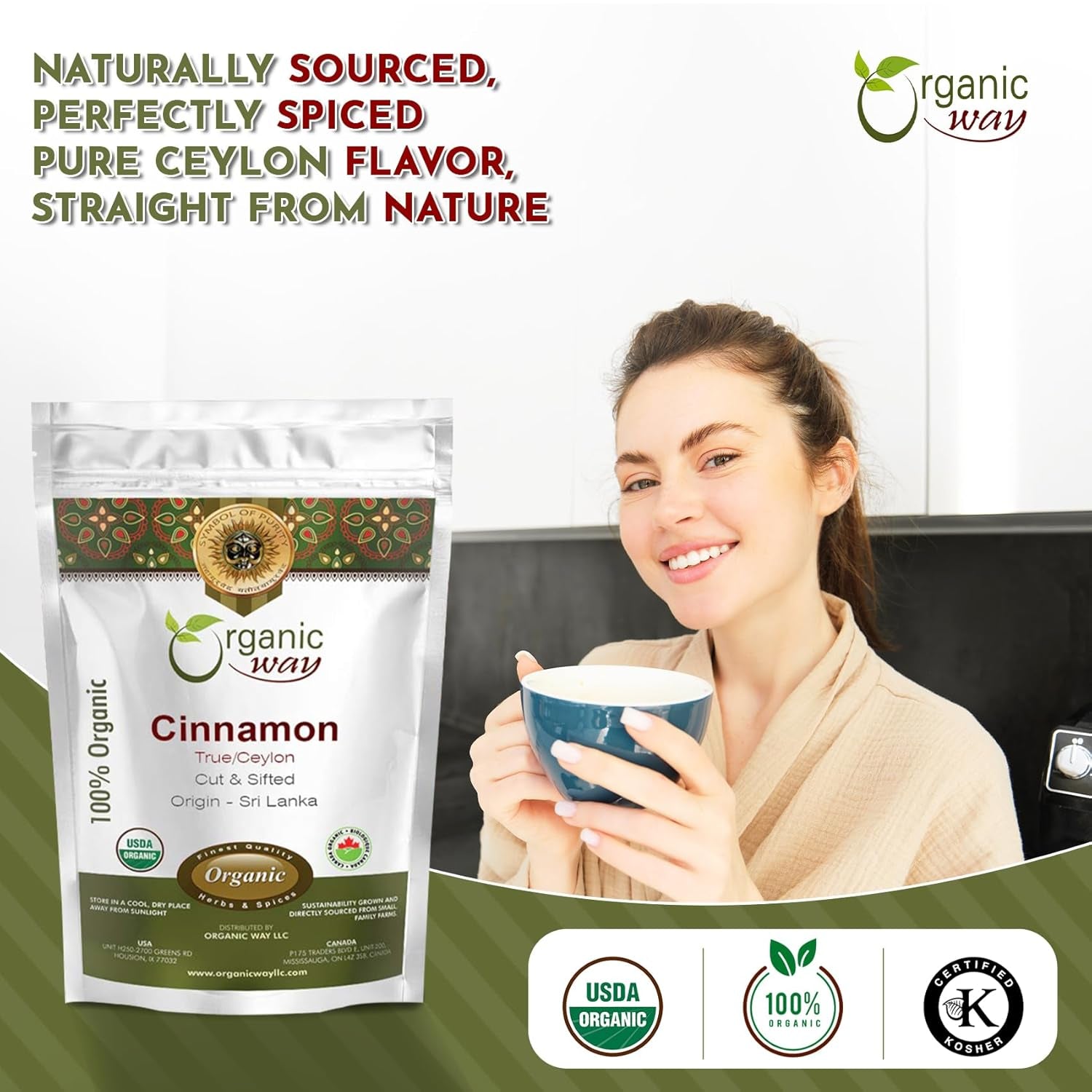 Premium True Ceylon Cinnamon Cut & Sifted (Cinnamomum Verum) - Adds Flavour | Raw, Non GMO & Gluten Free | USDA Certified | Origin - Sri Lanka (1 LBS / 16OZ) TLBH