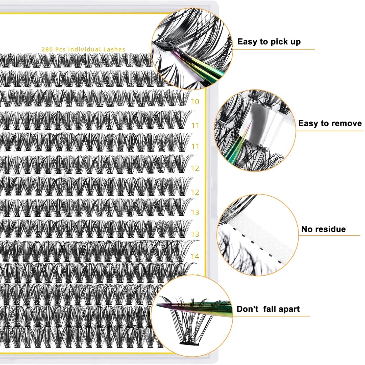 Lash Clusters 40D-D-9-16MIX 280 Clusters False Eyelash 20D 30D 40D Individual Lashes Cluster DIY Eyelash Extensions at Home (40D-D,9-16MIX)