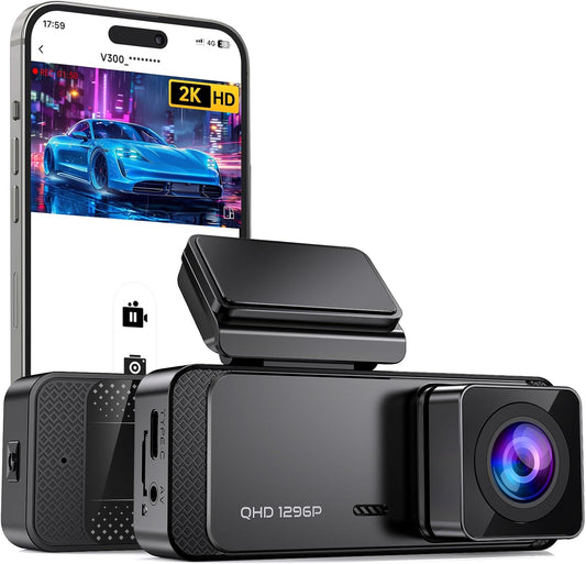 Dash Cam, 1296P Front Dashcam,  V300 Wifi Dash Camera for Cars with App, Night Vision, Mini Hidden Single Car Camera, Loop Recording, 24H Parking Mode, Support 256GB Max, Black