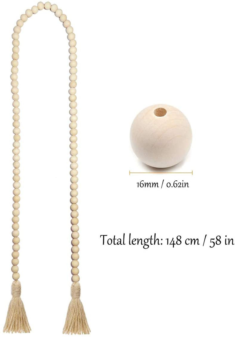 Farmhouse Beads 58In Wood Bead Garland with Tassels Rustic Country Decor Prayer Boho Beads Big Wall Hanging Decor