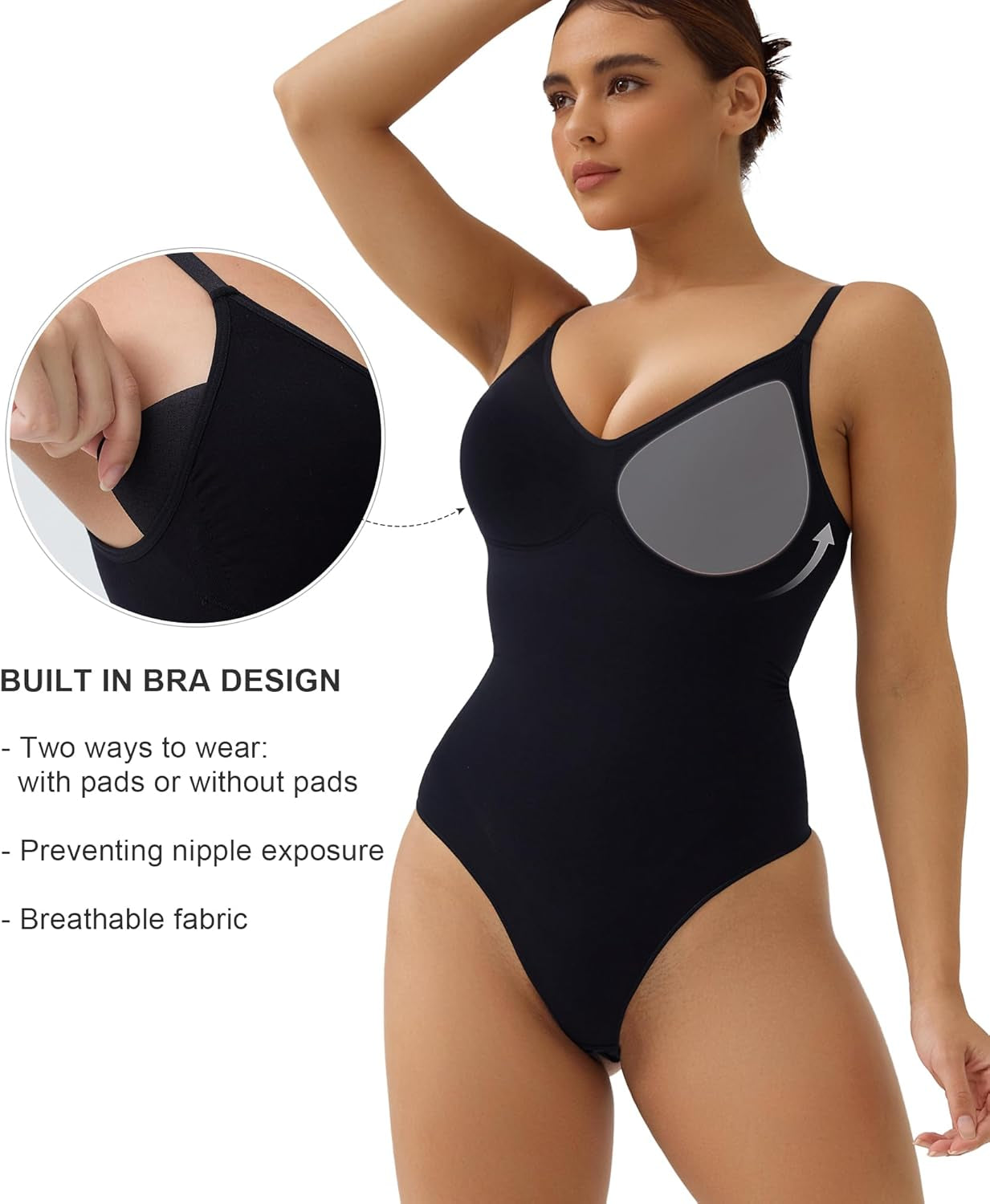 Bodysuit for Women Tummy Control Shapewear Seamless Sculpt Body Shaper with Removable Pads