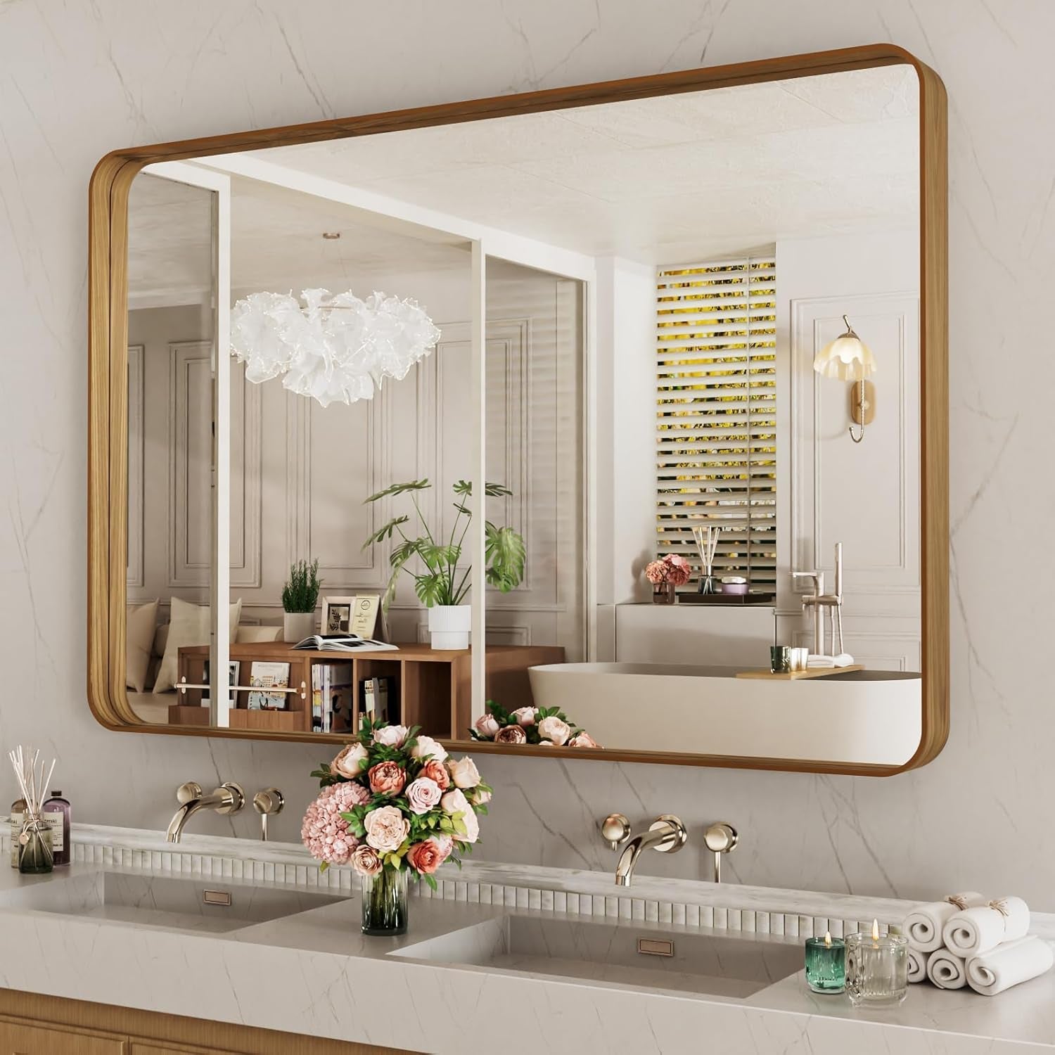 50X30 Inch Black Metal Framed Bathroom Mirror for Wall, Matte Black Bathroom Vanity Mirror Farmhouse, Large Rounded Rectangle Mirror, Anti-Rust, Tempered Glass, Hangs Horizontally or Vertically
