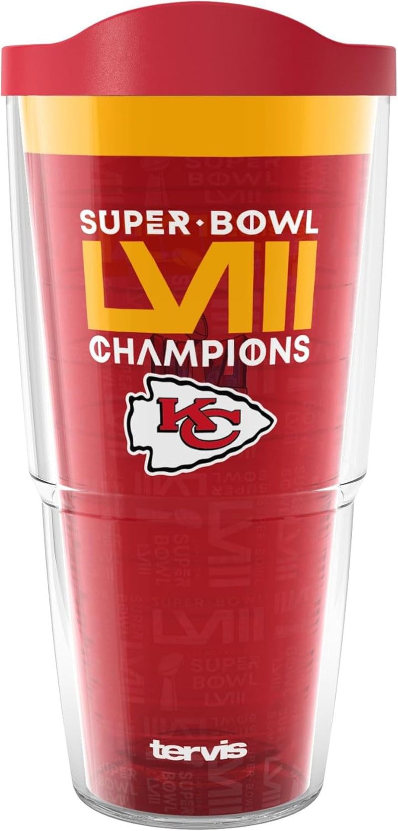 Traveler NFL Kansas City Chiefs - Super Bowl 58 LVIII Champions Triple Walled Insulated Tumbler Travel Cup Keeps Drinks Cold & Hot, 30Oz, Stainless Steel