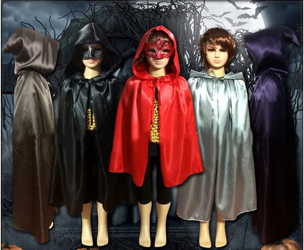 Kids Christmas Halloween Costume Satin Hooded Party Cloak with Hood Vampire Witch Cosplay Cape Robe for Children 8-16 Y