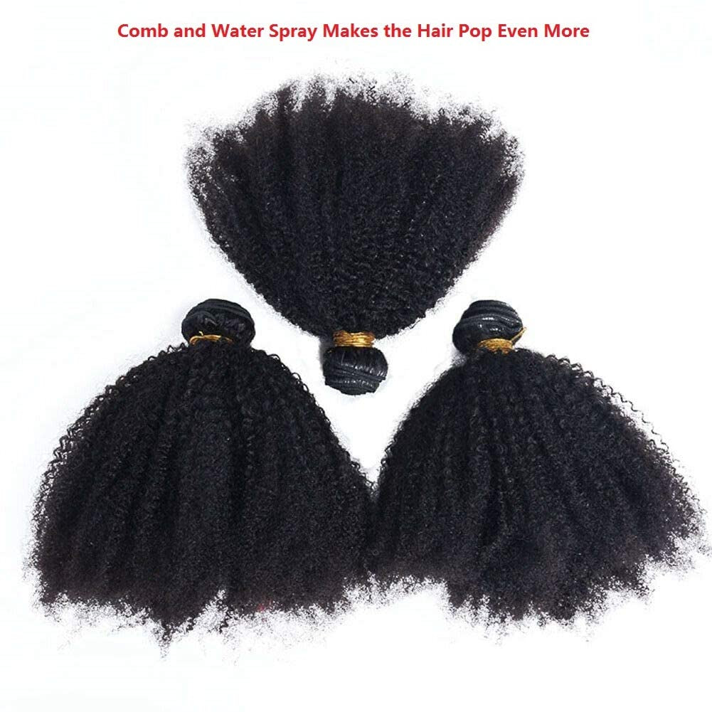 Mongolian Afro Kinky Curly Bundles Human Hair 4B 4C Afro Kinky Human Hair Bundles 8 10 12 Inch Curly Weave Bundles Unprocessed Virgin Hair Afro Curly Hair Extensions for Black Women Natural Color
