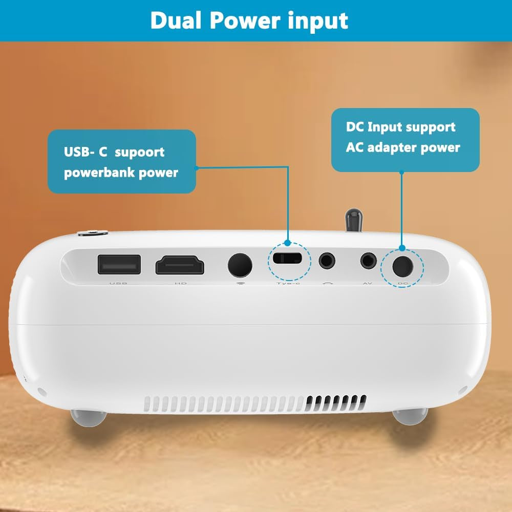 Mini Projector,  HD Projector Powerbanks Powered , 10000 Lumens Portable Projector with Tripod for Outdoor Travel Theater,Compatible with Android/Ios/Windows/Tv Stick/Hdmi/Usb