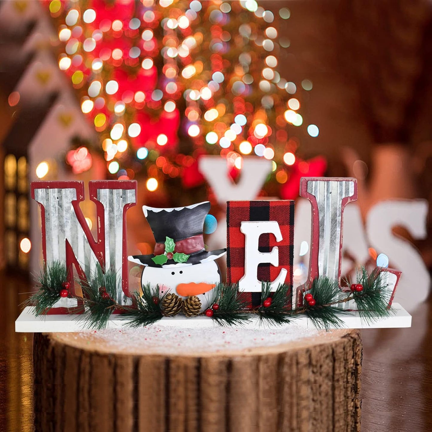 Christmas Wooden Noel Sign Decor Snowman Table Sign Noel Christmas Decor Tabletop Wood Cutout Letter Sign Freestanding Noel Wooden Signs Xmas Wooden Words Signs Cutout Christmas