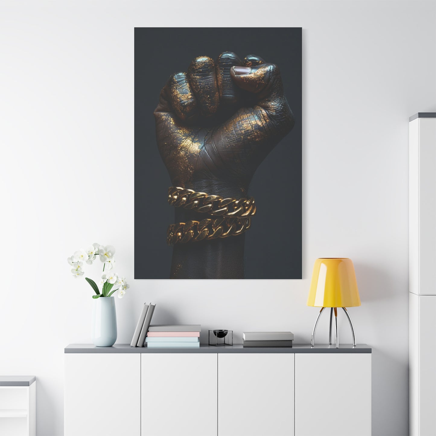 Black And Gold Power Black Man Fist Matte Canvas, Stretched, 1.25"