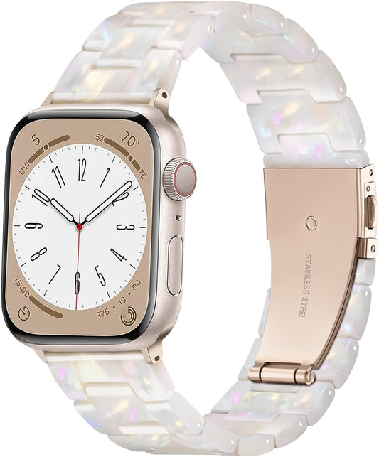 Resin Strap Compatible with Apple Watch Band 40Mm 38Mm 41Mm Series 9/8/7/6/5/4/3/2/1/SE Women Men, Lightweight and Durable Iwatch Stylish Bracelet Replacement Bands with Rose Gold Stainless Steel