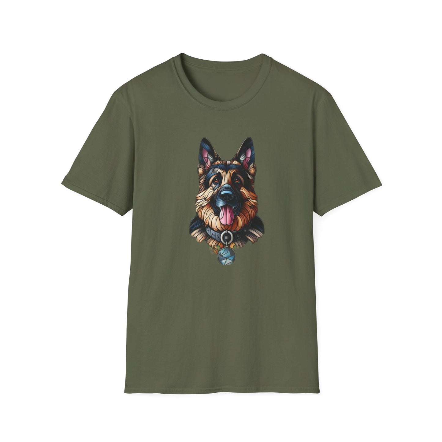 German Shepherd Stained Glass Unisex Softstyle T-Shirt