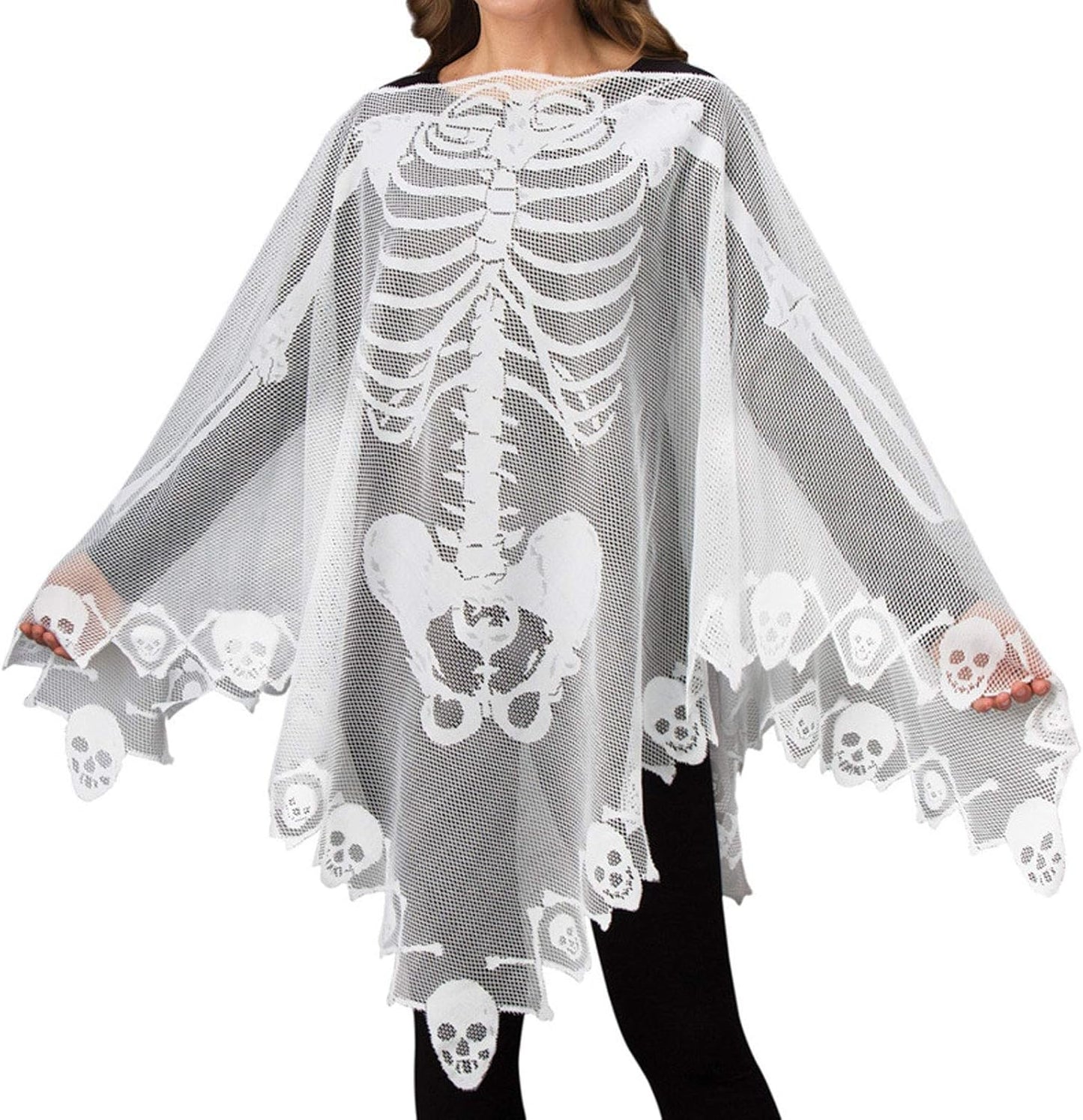 Halloween Costumes for Women Lace Skeleton Poncho plus Size 57X57 Inch White