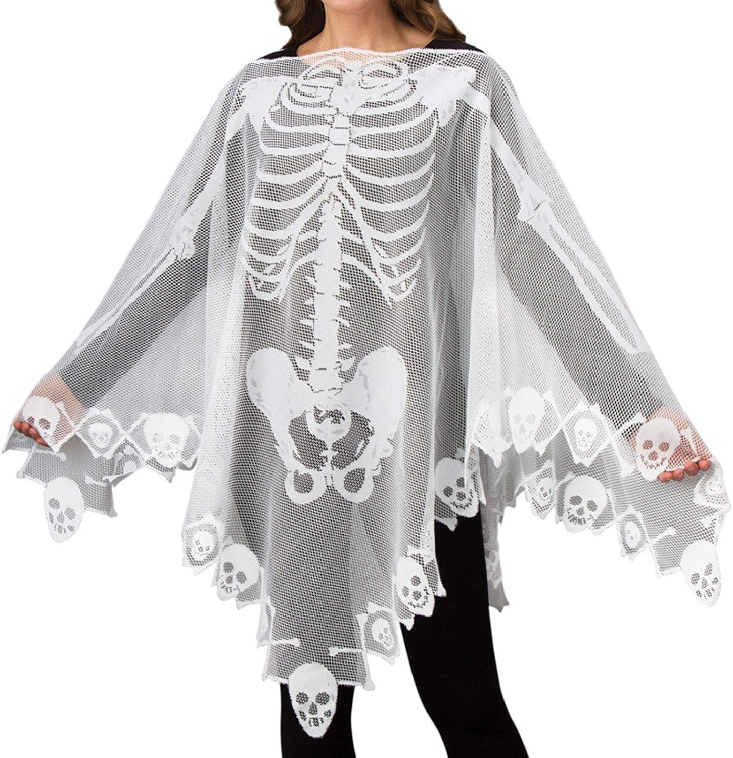 Halloween Costumes for Women Lace Skeleton Poncho plus Size 57X57 Inch White