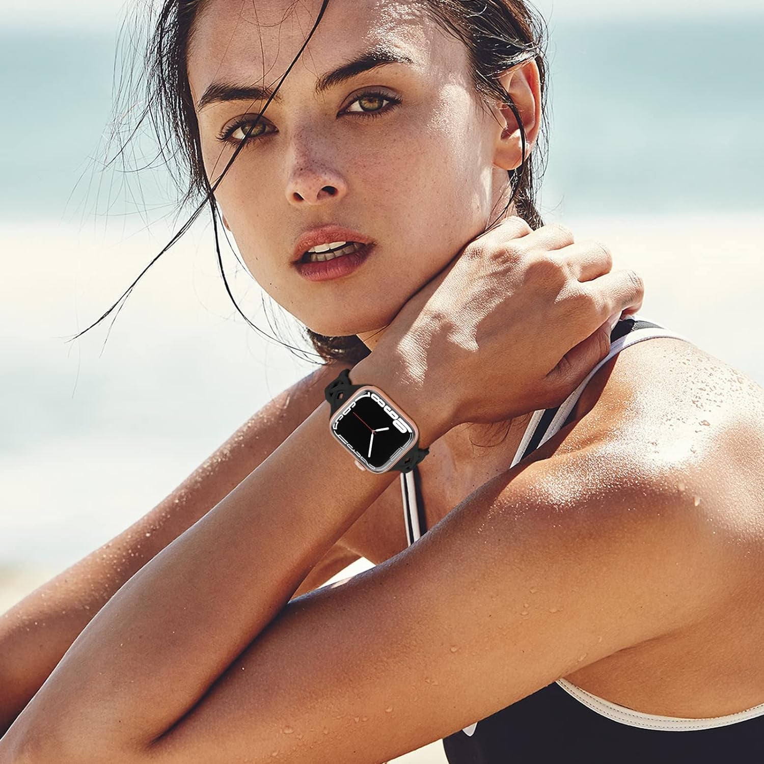 Slim Silicone Band for Apple Watch Band 40Mm 38Mm 41Mm 44Mm 45Mm 42Mm Women Breathable Braided Lace Thin Sport Strap Iwatch SE Series 9 8 7 6 5 4 3 2