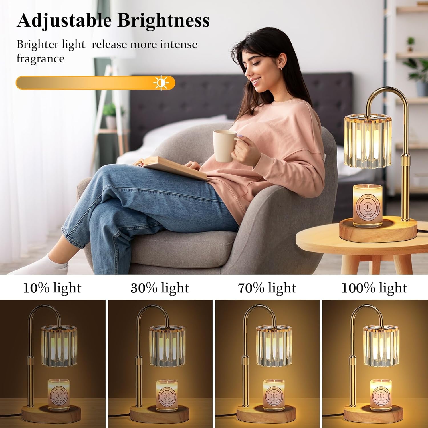 Candle Warmer Lamp, with Timer and Dimmer, Adjustable Height, Gifts for Women Mom, House Warming Gifts New Home Decor, Wax Melt Warmer for Scented Jar Candles, with 2 Bulbs