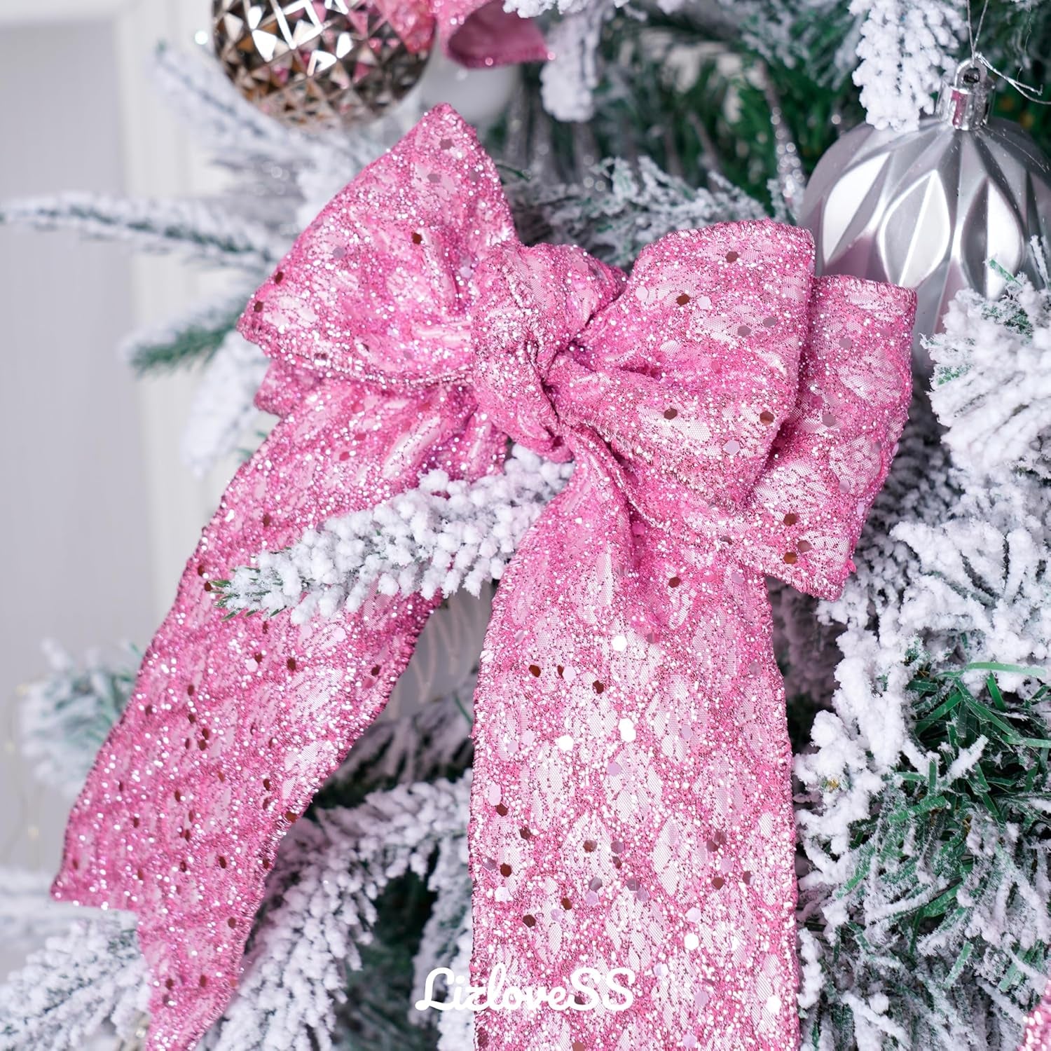 Pink Christmas Ribbon 2.5" Glitter Mesh Wired Ribbon for Christmas Tree Pink Diamond Honeycomb Ribbon for Gift Wrapping, Crafts, Wreath Supplies, Garland, Tree Topper Bows - 10 Yards