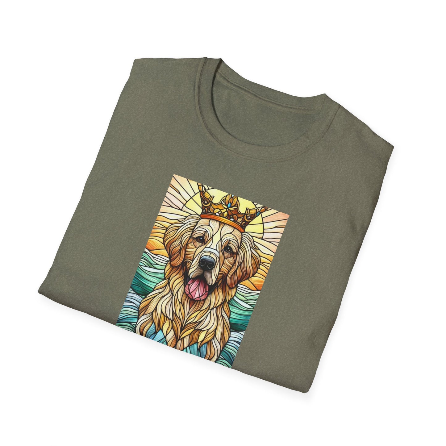 Golden Retriever Animal Stained Glass Design Unisex Softstyle T-Shirt