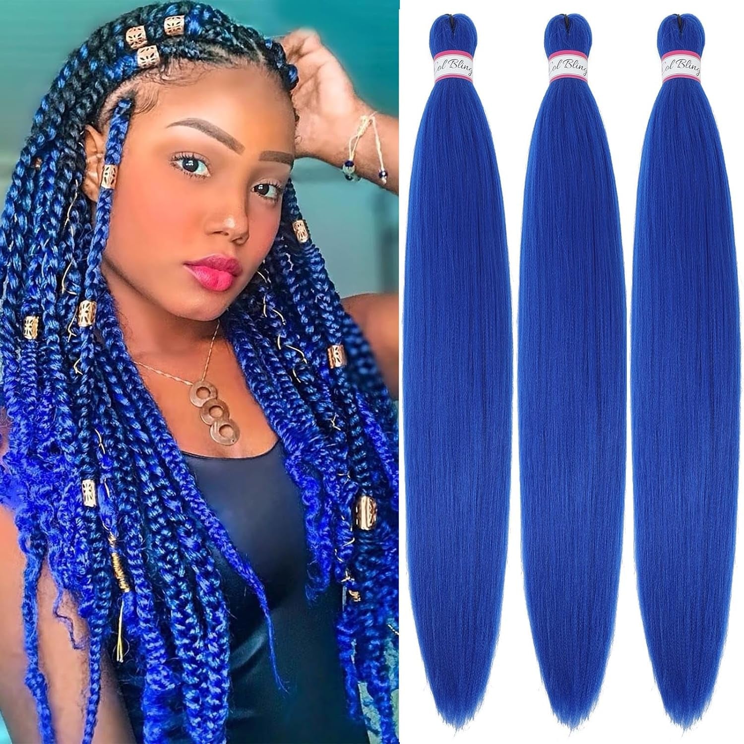 Blue Braiding Hair Pre Stretched, 28 Inch Long Braid Hair Extensions for Women, Box Braids Hair Yaki Texture, Professional Synthetic, Softness, Knotless Easy to Install