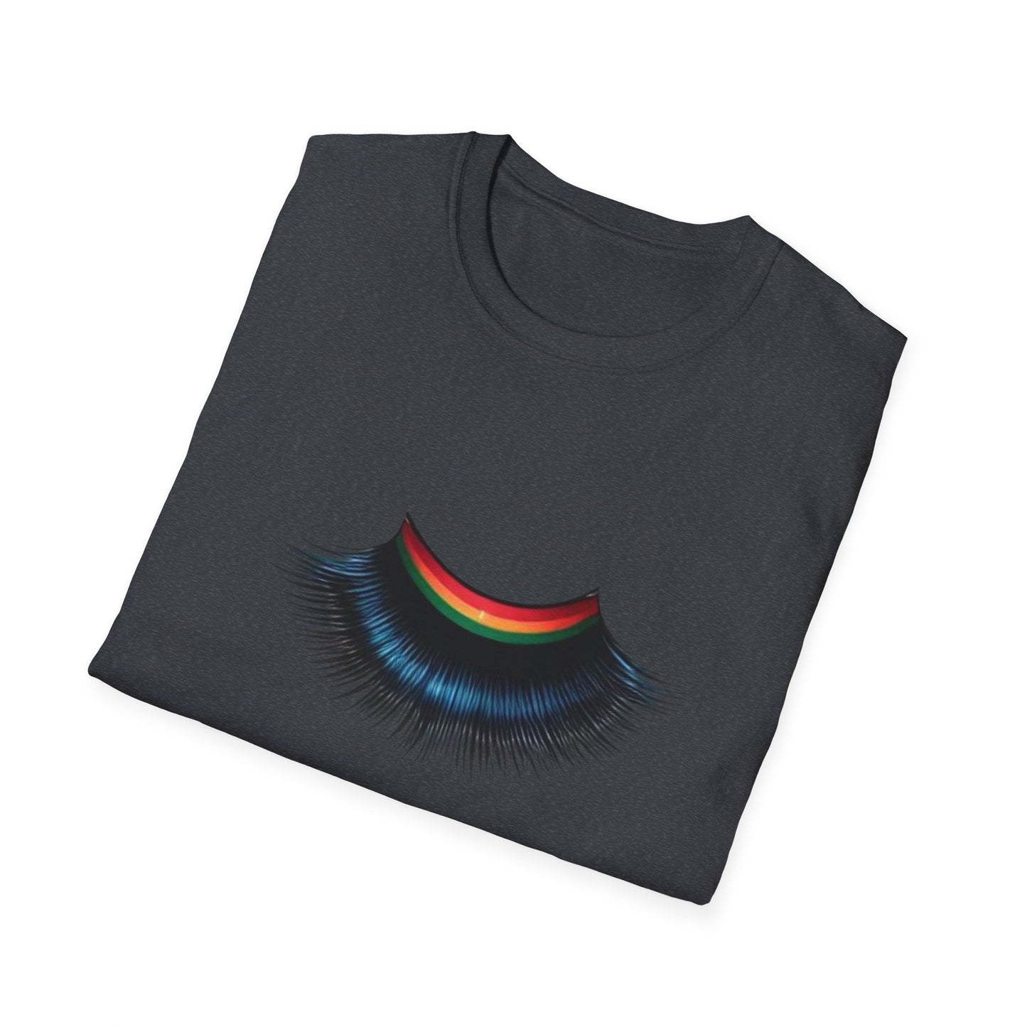 Cheerful Graphic Unisex Softstyle T-Shirt - Whimsical Gucci Inspired Eye Lashe Smile Design
