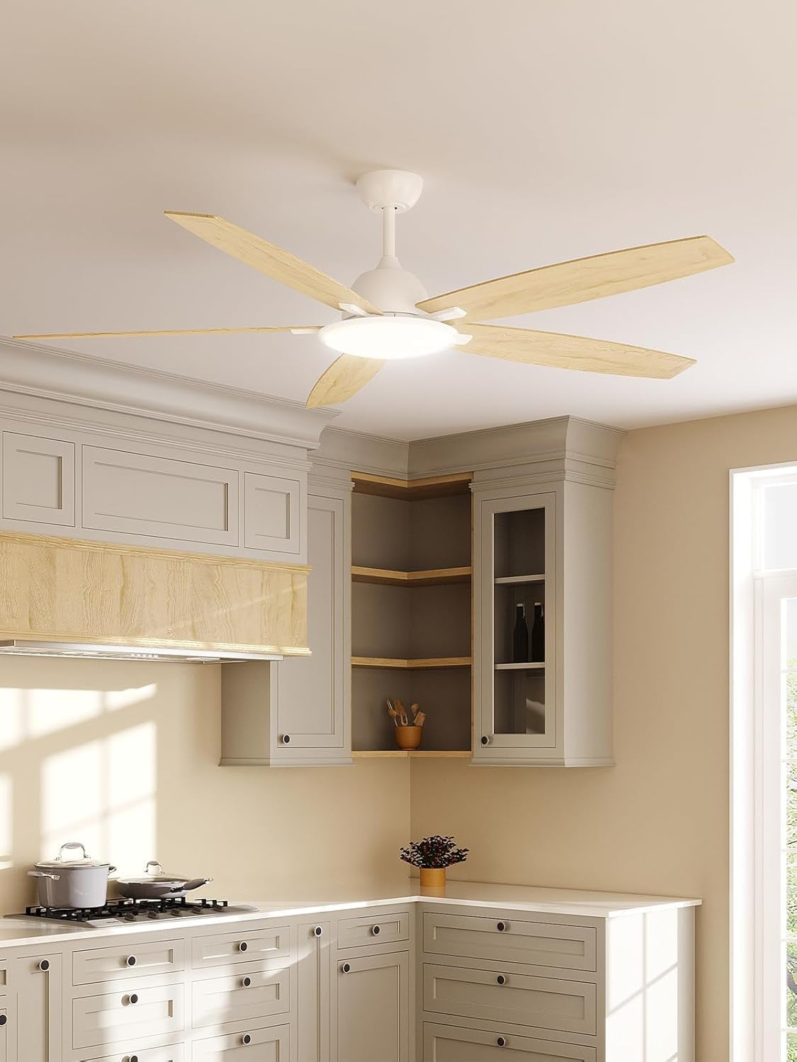 Ceiling Fans with Lights, 52'' Smart Ceiling Fan with Remote Control, Reversible DC Motor, 5 Blades, 6 Speeds, 3CCT, Dimmable, Noiseless, Alexa White Ceiling Fan for Bedroom, Kitchen, Farmhouse