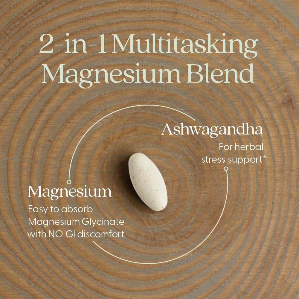 Magnesium + Ashwagandha Supplement, 325 Mg with Magnesium Glycinate, 2.5X Absorption, Muscle Recovery, Heart & Bone Health, Calm & Relaxation, Gluten Free, Non-Gmo - 60 Ct (2 Month Supply) TLBH