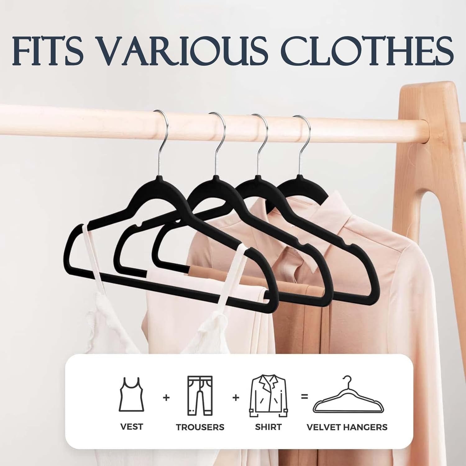 Black Velvet Hangers 60 Pack, Non Slip Clothes Felt Hanger Heavy Duty for Coat, Premium Slim Space Saving Suit Hangers for Closet Organizer, 360° Rotating Silver Hook