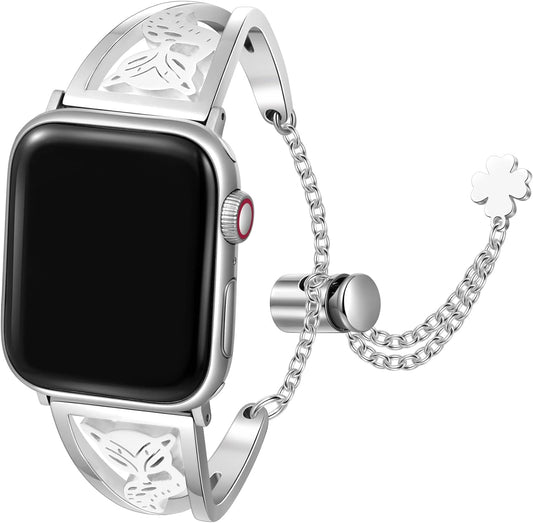 Bling Band Compatible with Apple Watch 38Mm 40Mm 41Mm 42Mm 44Mm 45Mm Iwatch SE Series 7/6/5/4/3/2/1,Cute Fox Stainless Steel Bands Dressy Jewelry Diamond Unicorn Bracelet Bangle Wristband Women.